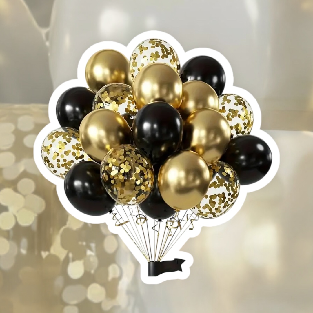 Photoroom 20241229 190714 Crno - zlatni lateks baloni s konfetima, 25 cm, 16/1